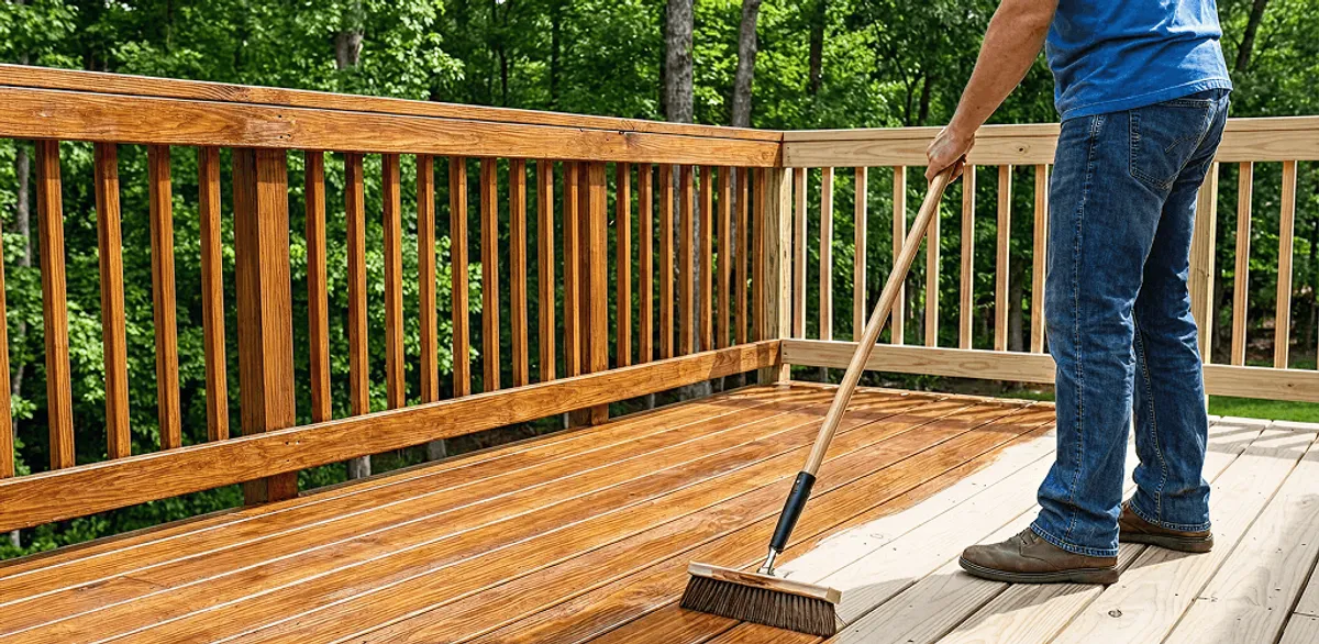 Deck staining and sealing application on a wood deck in Nashville, TN