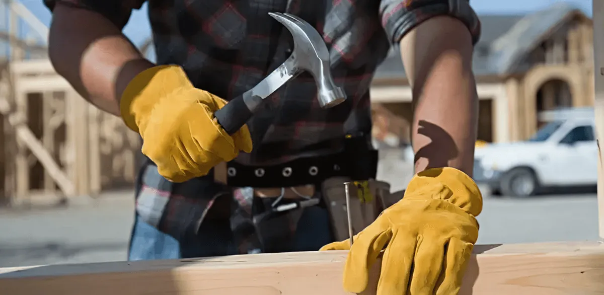 Handyman fixing wood trim with a hammer for home repairs in Nashville, TN